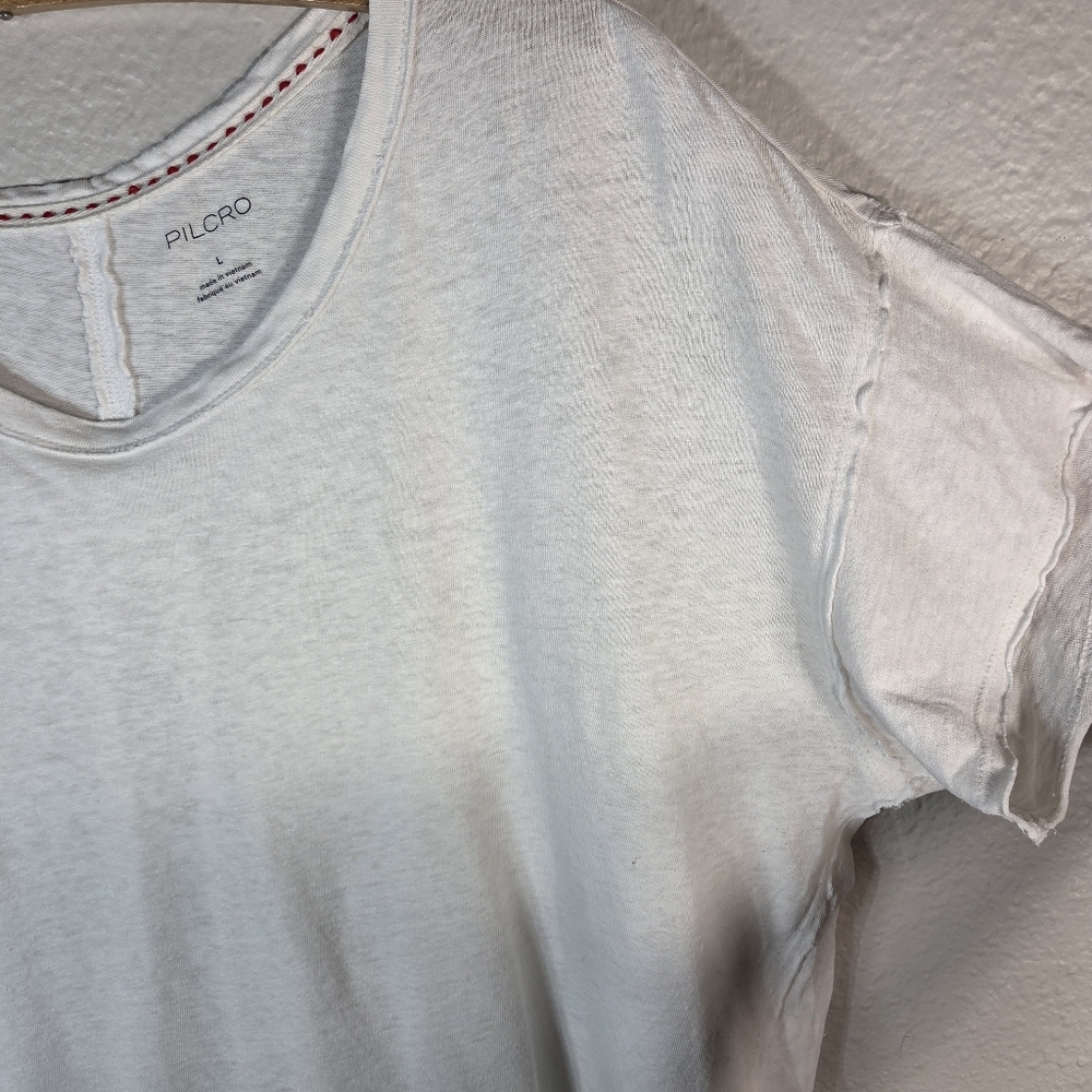 Pilcro Oversized Linen Lightweight Cap Muscle Tee Causal Sz L White Assimetrical - Picture 8 of 15
